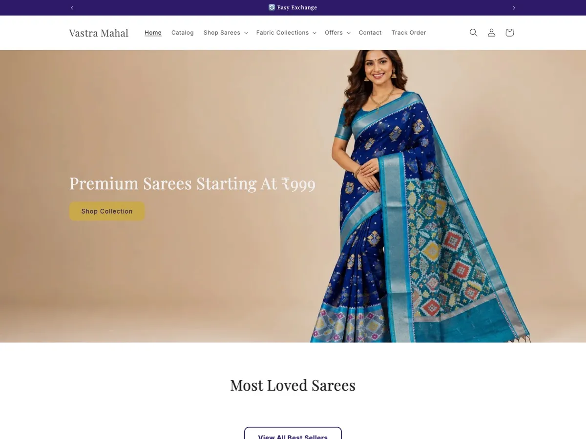 Vastramahal storefront — the live Shopify store we build and run